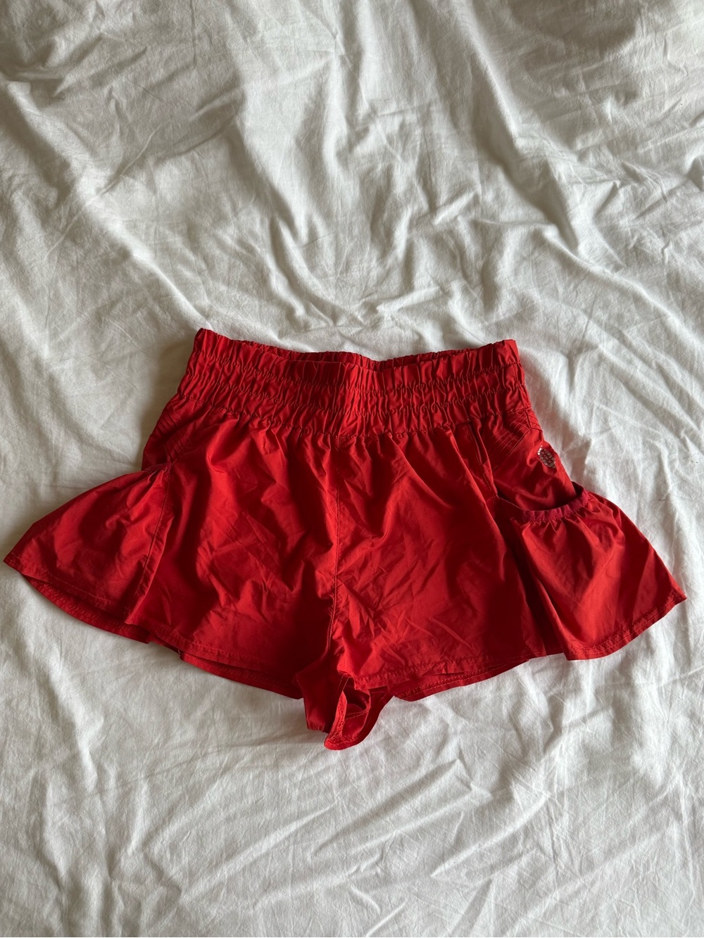 Free People Red Smocked-Waist Athletic Shorts